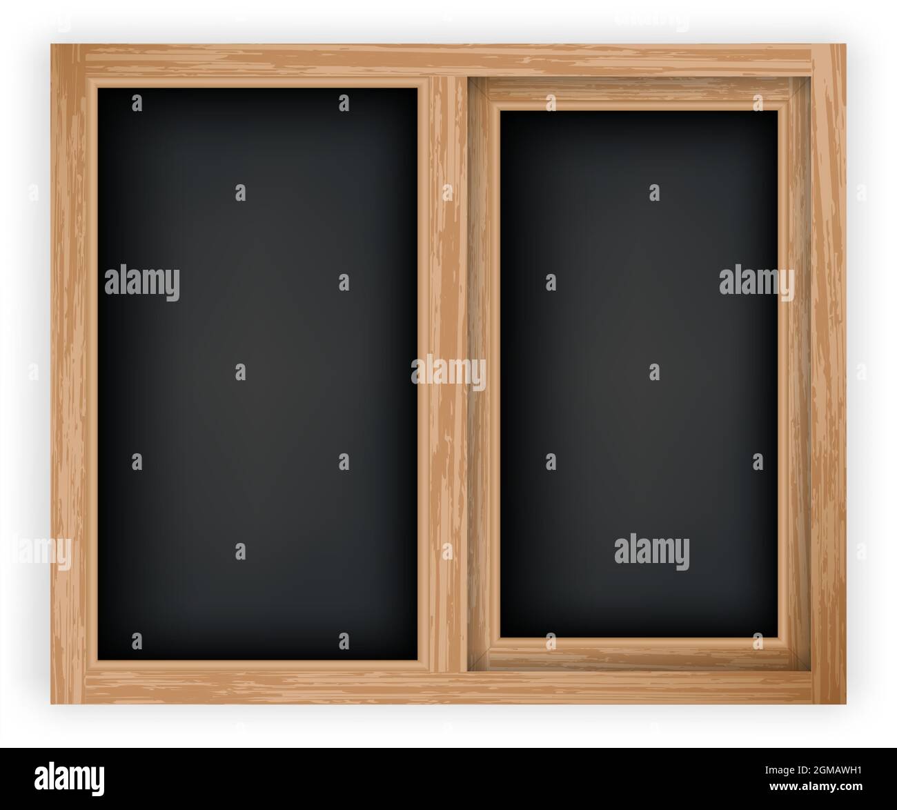 Double casement wooden window mockup template. Realistic window with