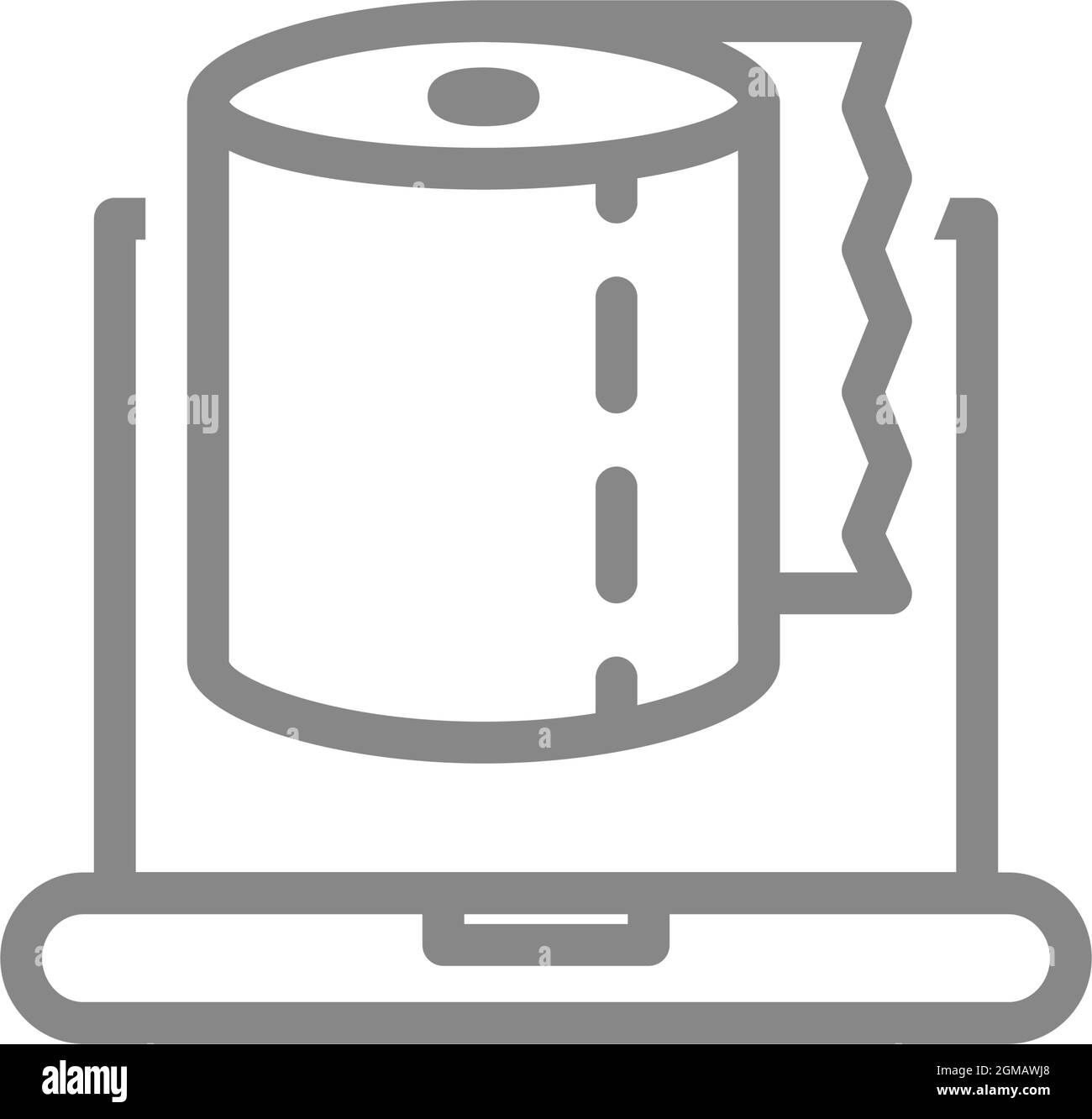 Paper towels and laptop line icon. Paper towels, napkins, wipes for LCD screens symbol Stock Vector
