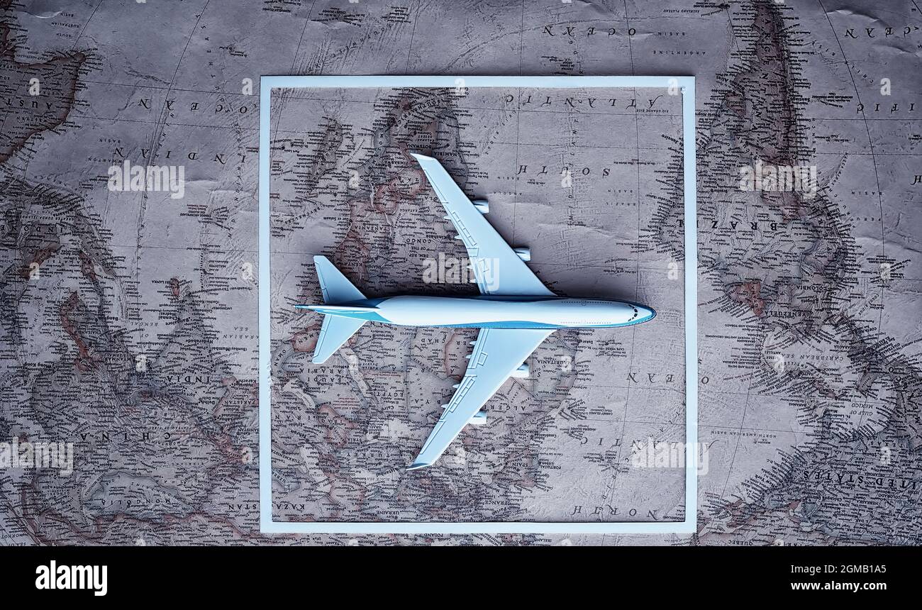 Model Aircraft Map Travel concept. Map on the table and model aircraft Stock Photo - Alamy