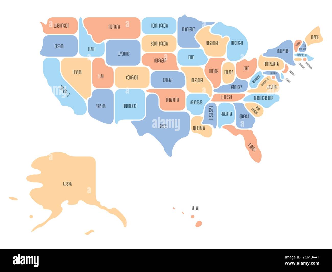 Simplified map of USA, United States of America. Rounded shapes of ...