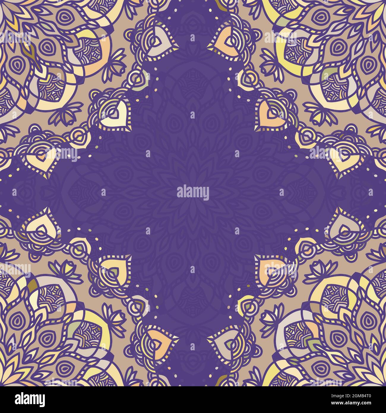 Seamless pattern with hand drawn mandala. Vector illustration isolated on colored background. Stock Vector