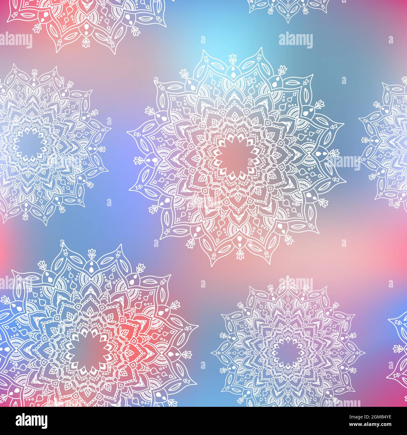 Seamless pattern with hand drawn mandala. Vector illustration isolated on colored background. Stock Vector