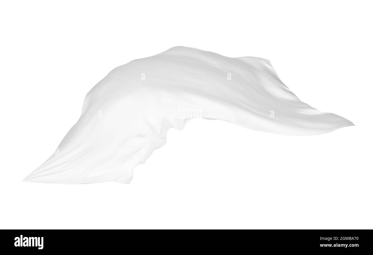 close up of a white fabric cloth flowing on white background Stock Photo -  Alamy