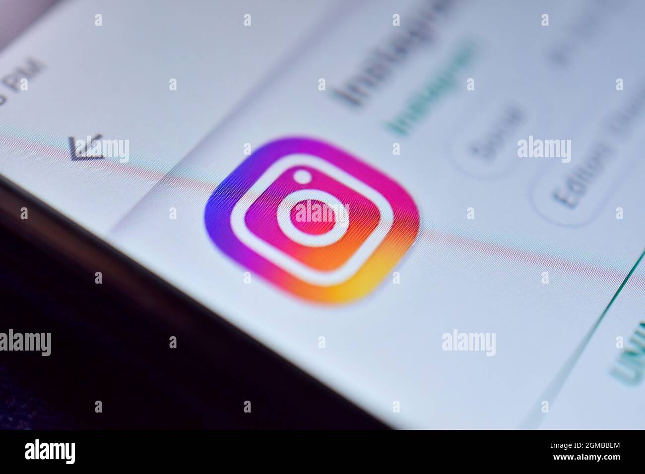 Delhi, india, May 13, 2019:  instagram application icon on smartphone Stock Photo