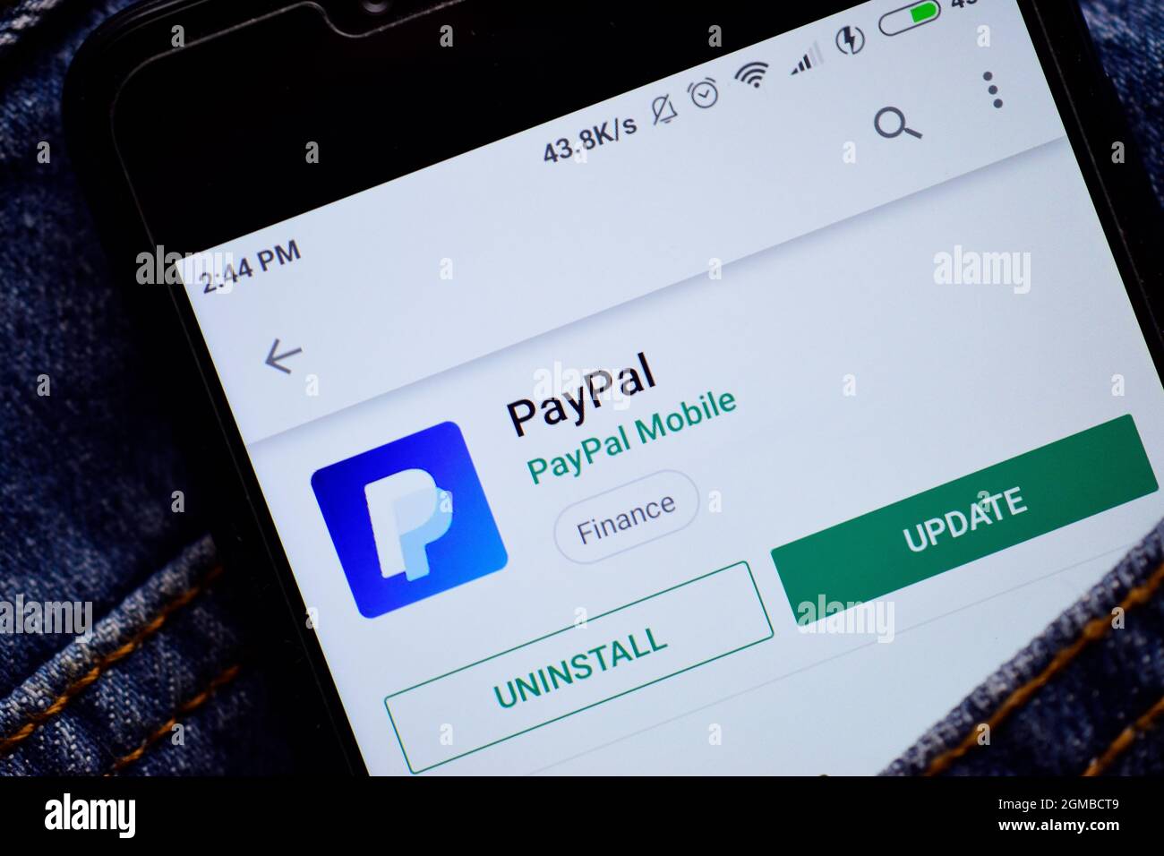 Delhi, india, May 13, 2019:  paypal app on play store, paypal application icon. Stock Photo