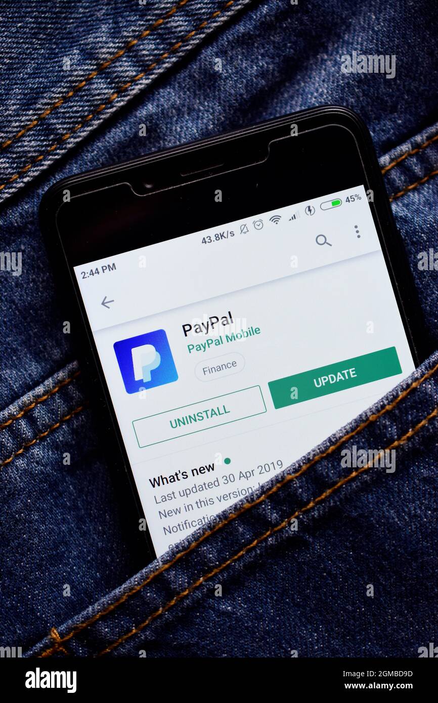 Delhi, india, May 13, 2019:  paypal app on play store, paypal application icon. Stock Photo