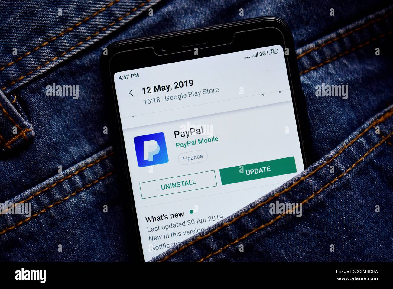 Delhi, india, May 13, 2019:  paypal app on play store, paypal application icon. Stock Photo