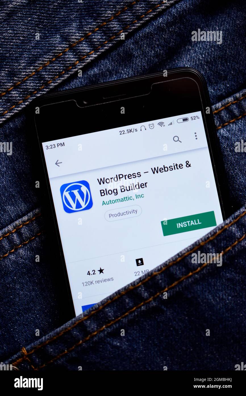 Delhi, india, May 13, 2019: wordpress web development platform application on smartphone, wordpress app on playstore Stock Photo