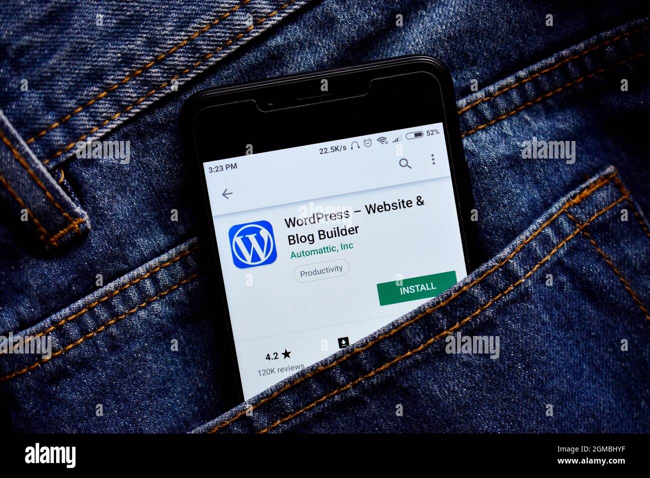 Delhi, india, May 13, 2019: wordpress web development platform application on smartphone, wordpress app on playstore Stock Photo