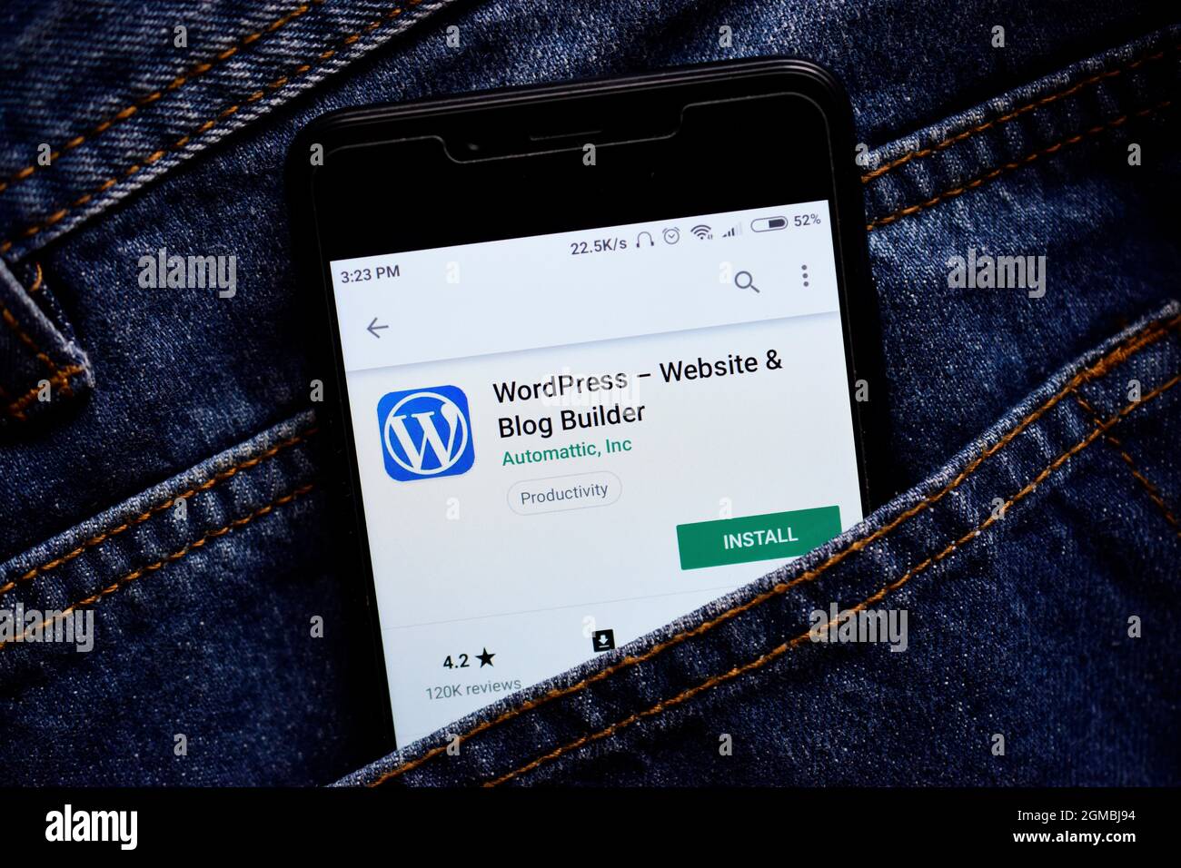 Delhi, india, May 13, 2019: wordpress web development platform application on smartphone, wordpress app on playstore Stock Photo