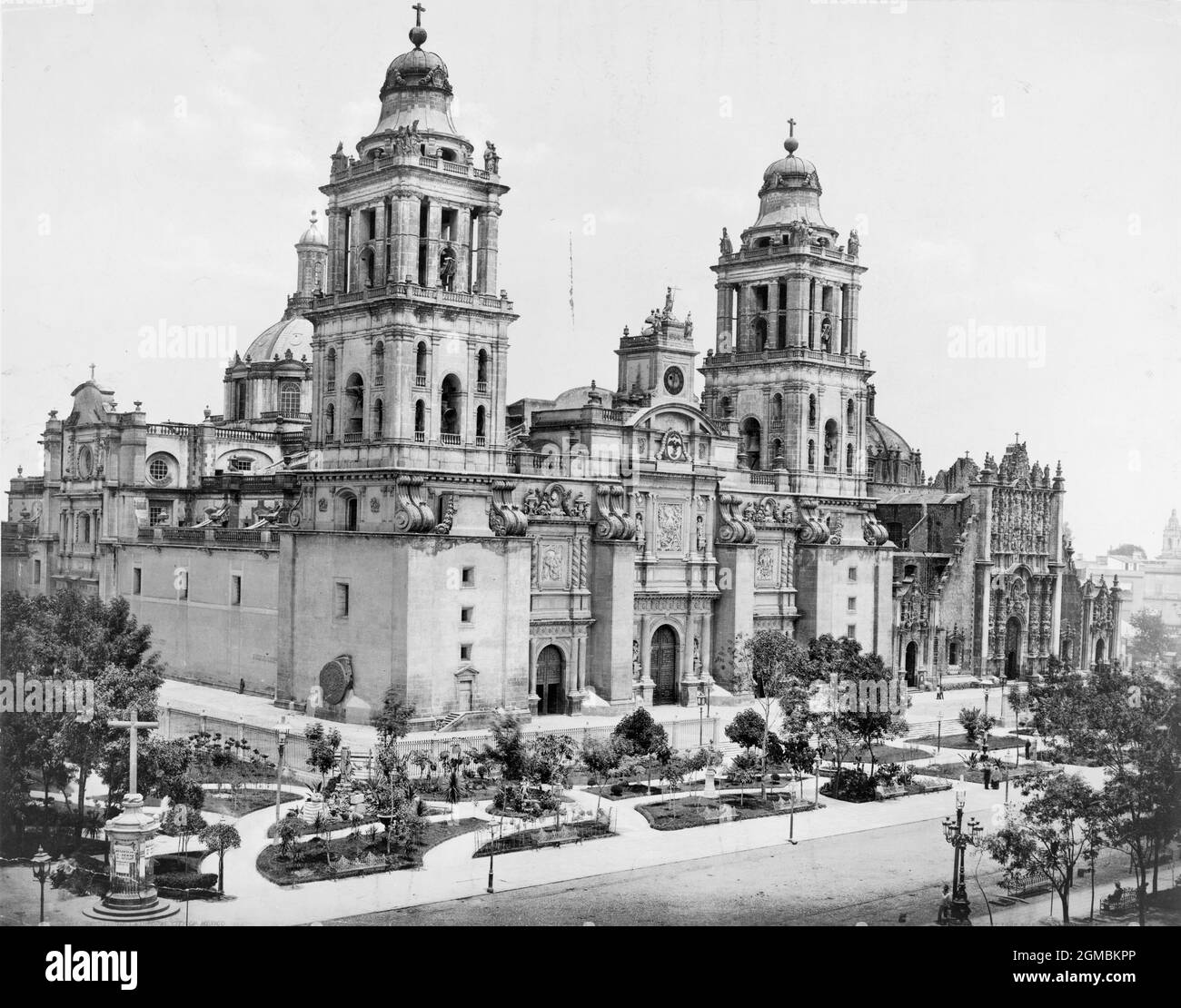 Metropolitan Cathedral on the Zocalo in Mexico City circa 1899, black and white photograph by William Henry Jackson (1843-1942) Stock Photo