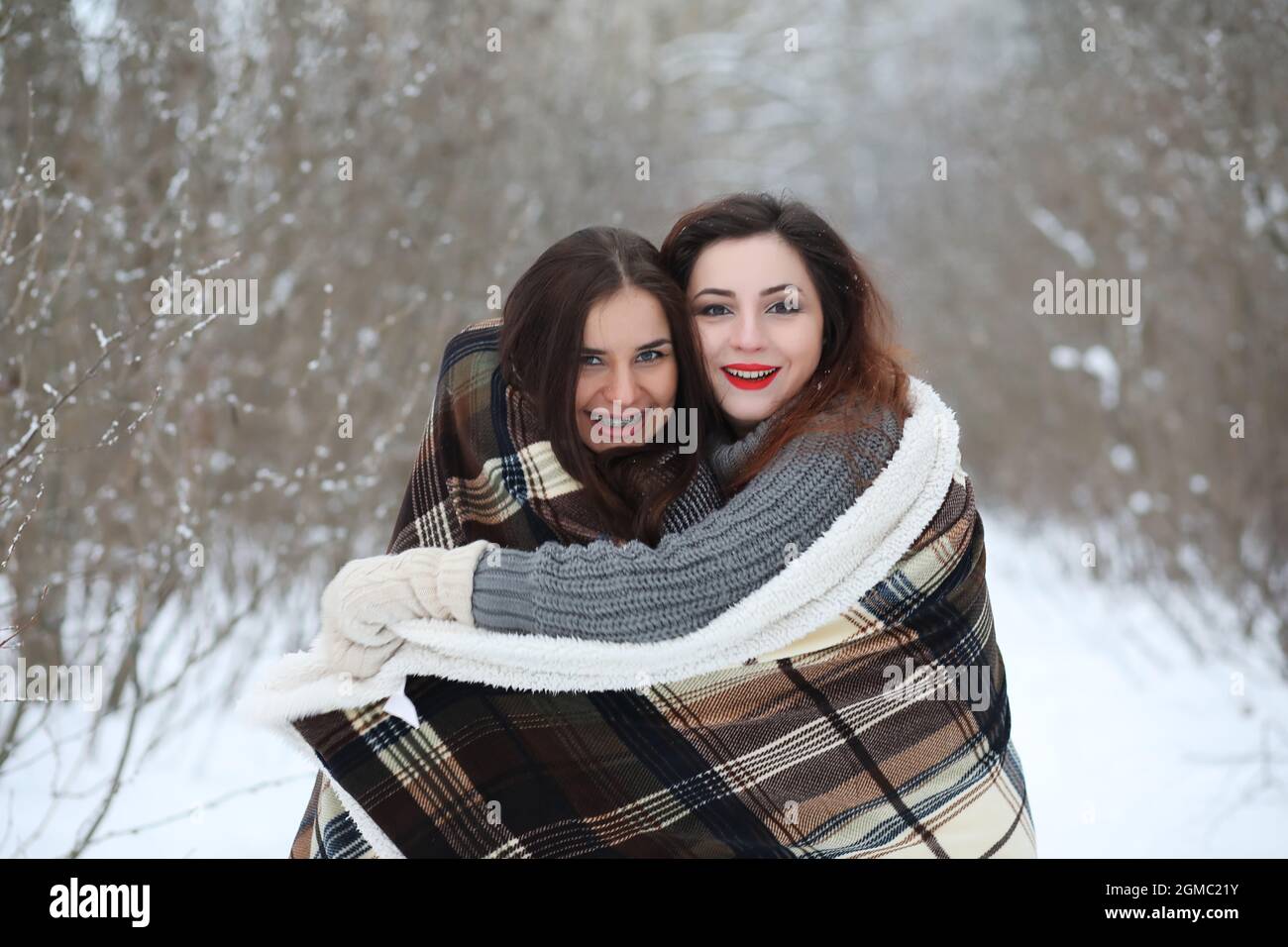 Beautiful girl in a beautiful winter park for a walk Stock Photo - Alamy