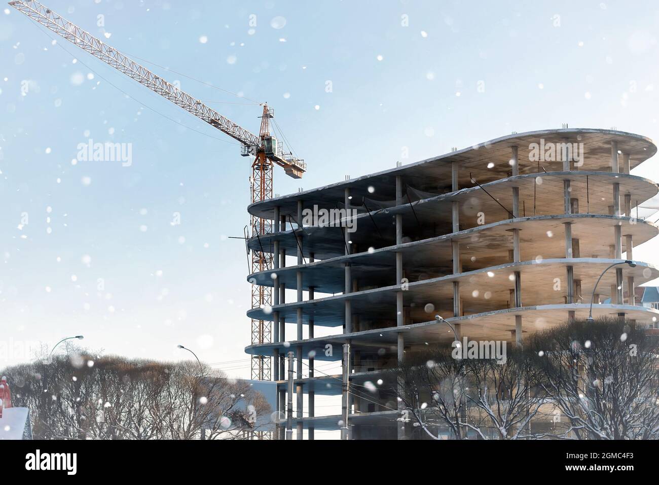 construction progress crane winter Stock Photo - Alamy