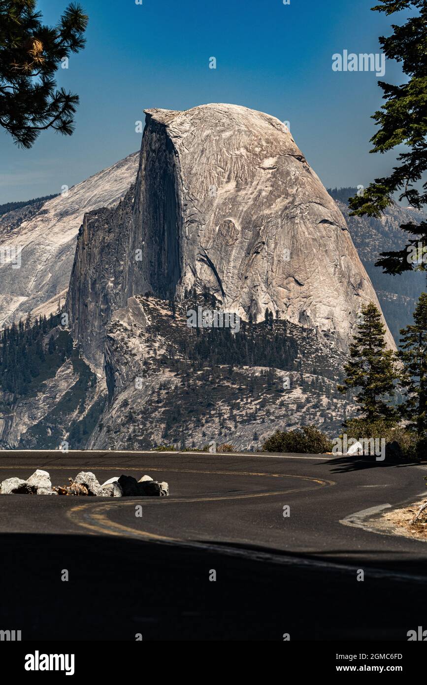 Half Dome of Yosemite, California, taken on the way to Glacier Point. Stock Photo