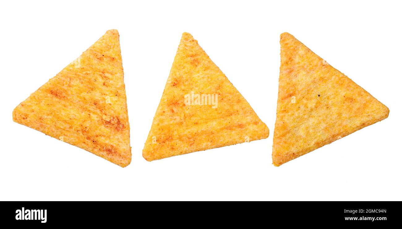 Triangle corn chips isolated on white background with clipping path