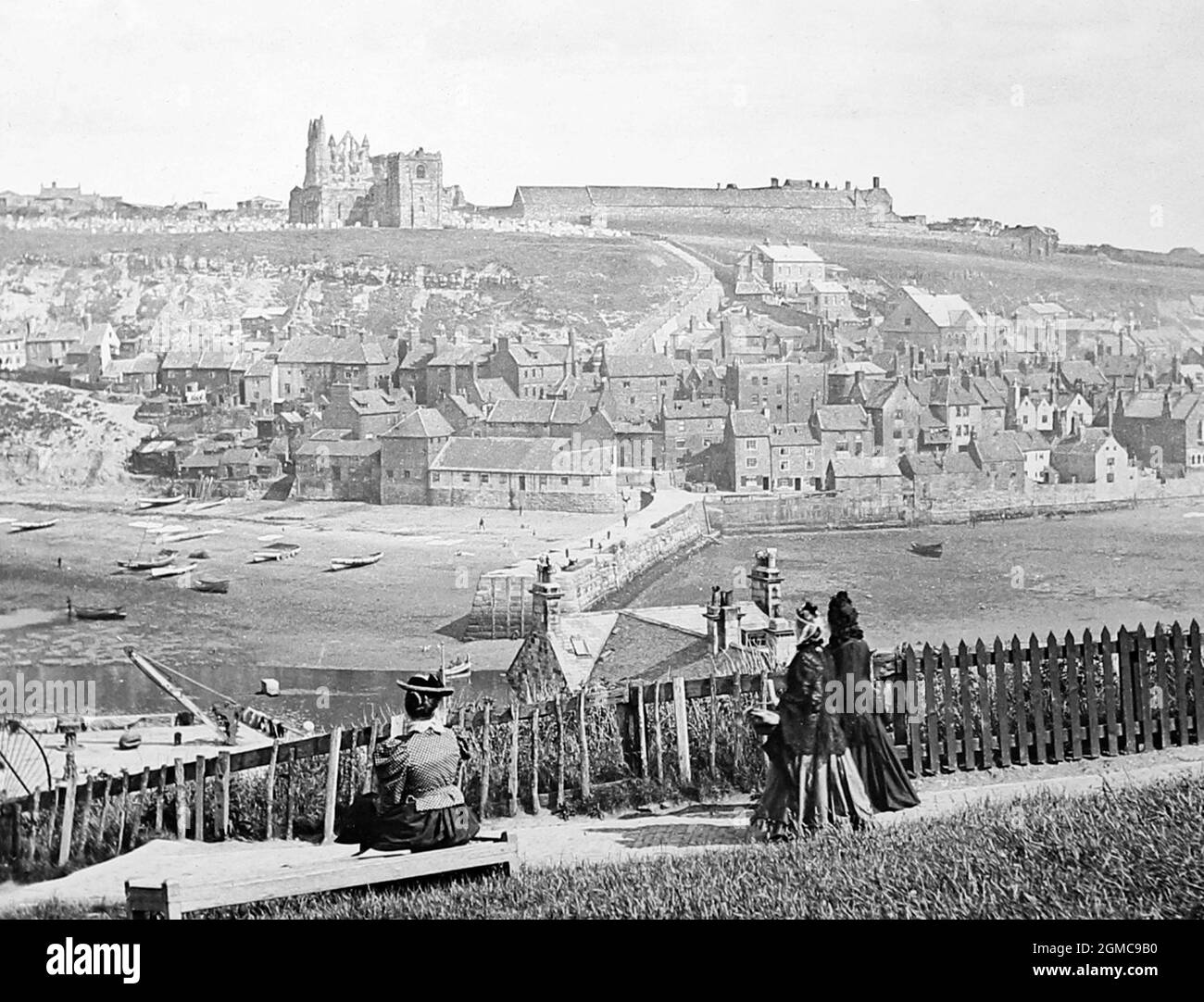 Whitby Abbey and Old Town, Victorian period Stock Photo - Alamy