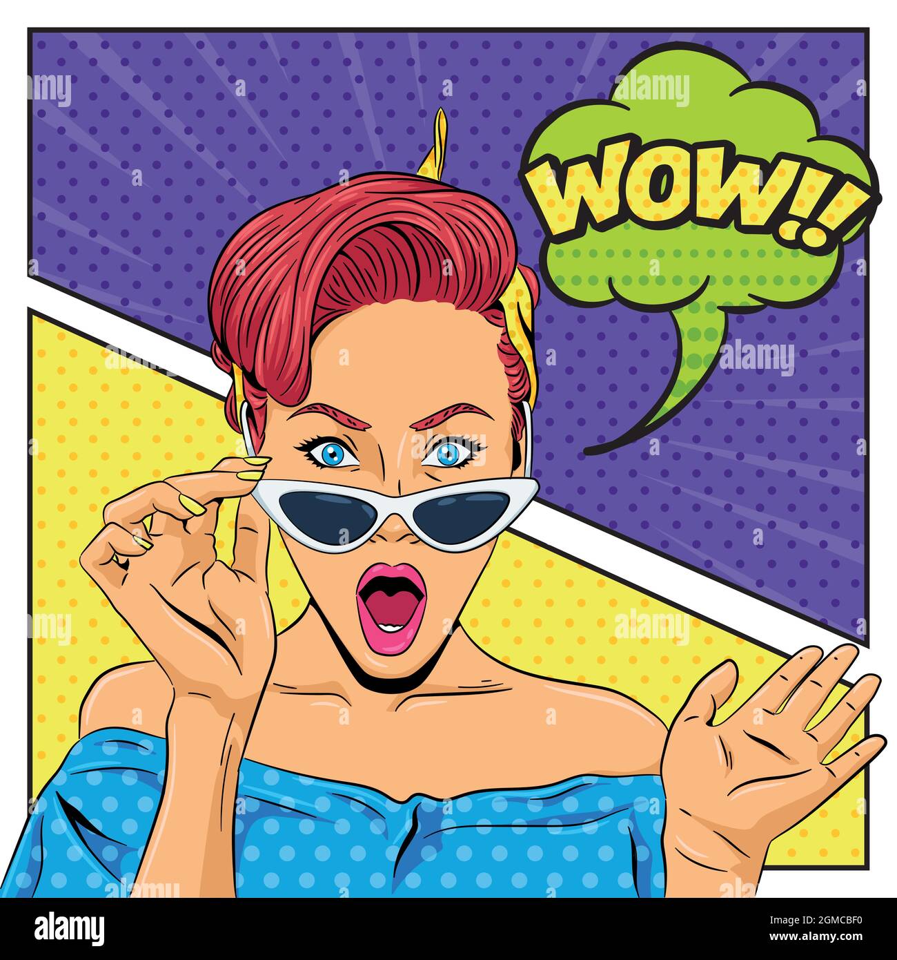 Pop art retro woman with sunglasses on a comic page Stock Vector Image & Art  - Alamy