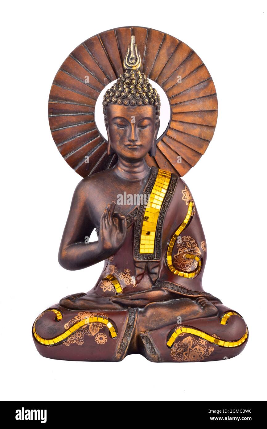 Brass and gold buddha statue isolated on white background with clipping path Stock Photo