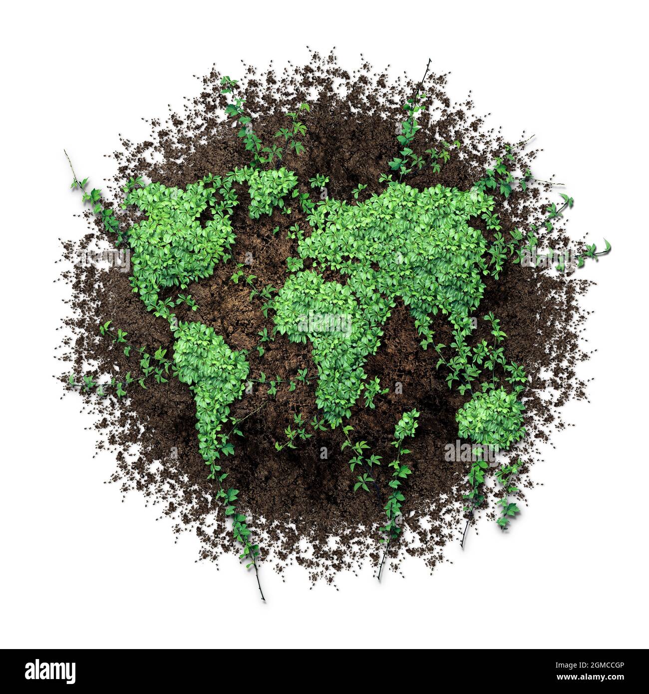 Earth day symbol celebration as an international climate change concept or eco friendly habitat protection as plants shaped as the planet. Stock Photo