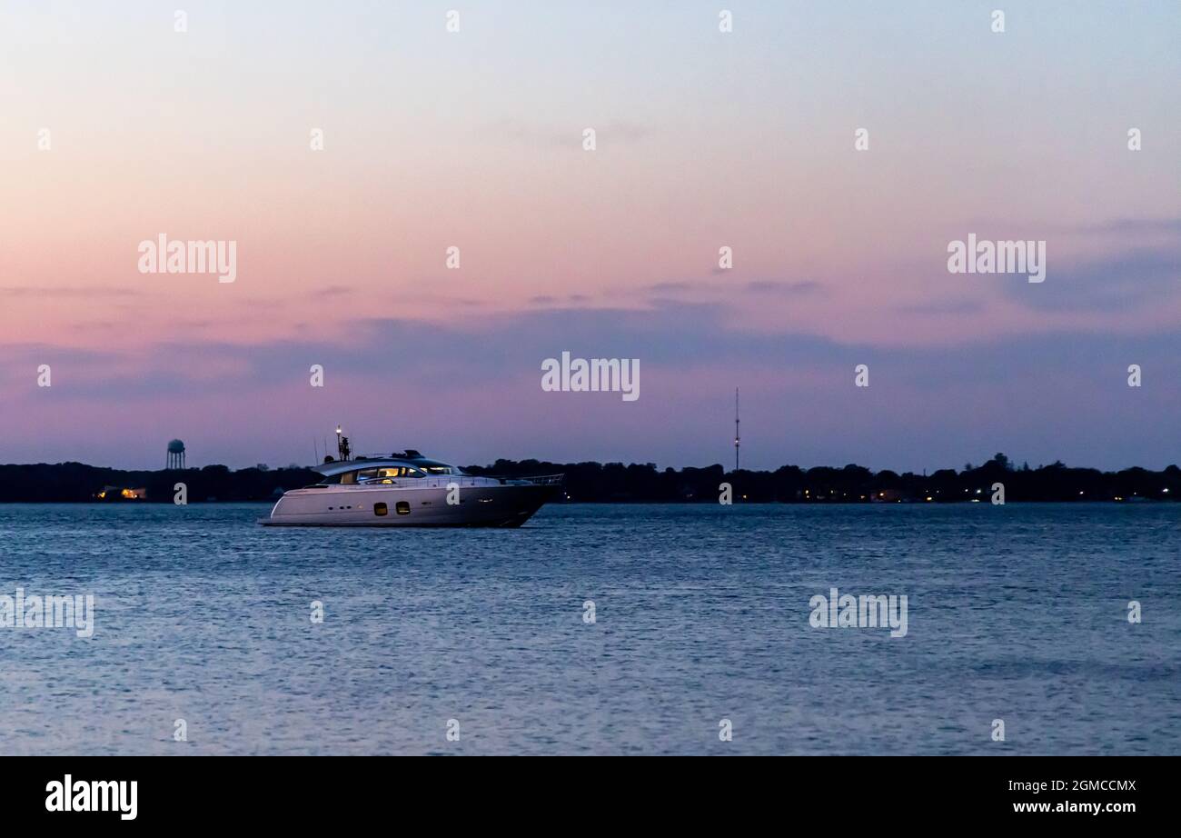 A luxury motor yacht near greenport, NY Stock Photo Alamy