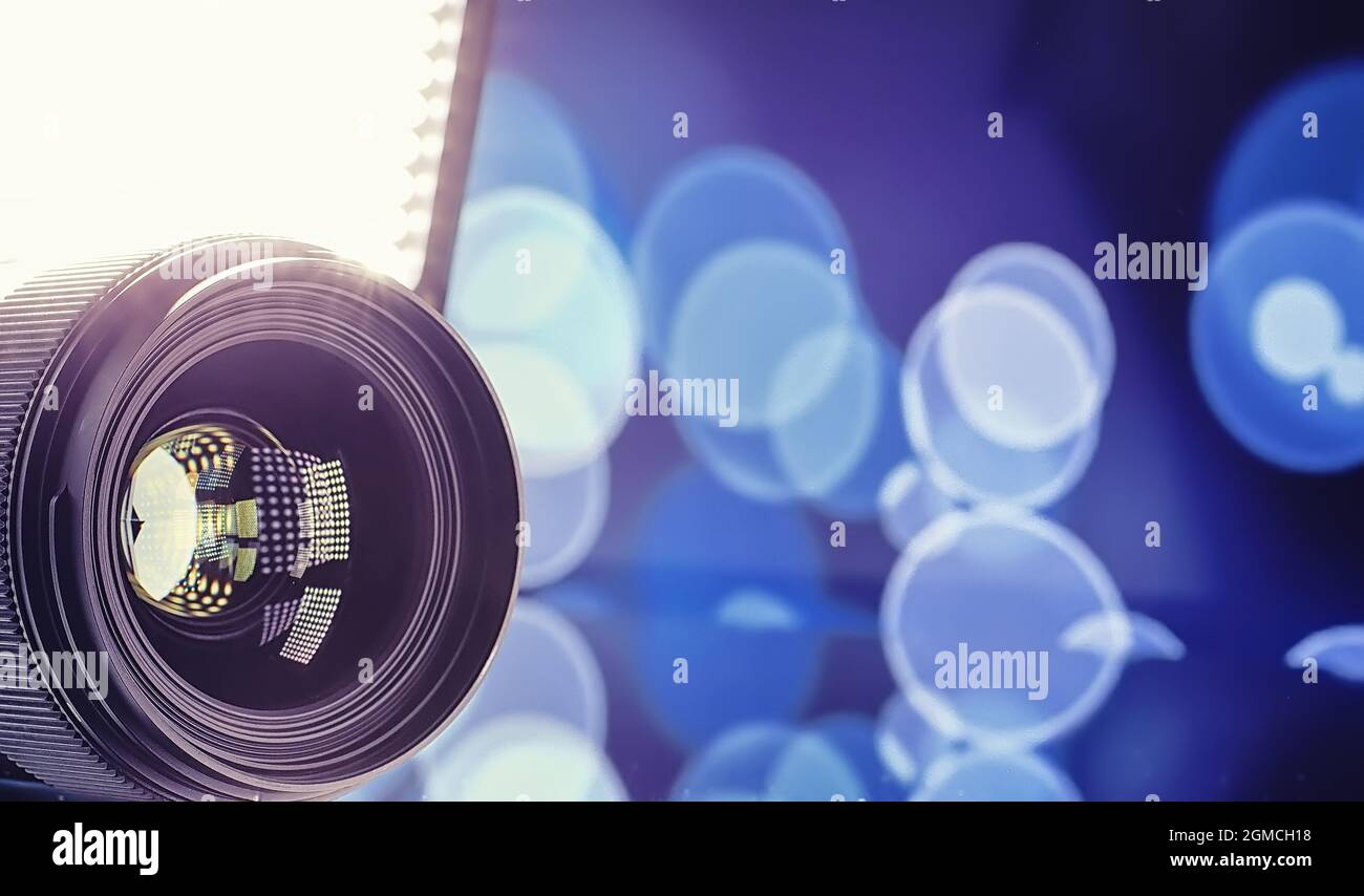 Equipment videographer and photographer. Lenses on the table against ...