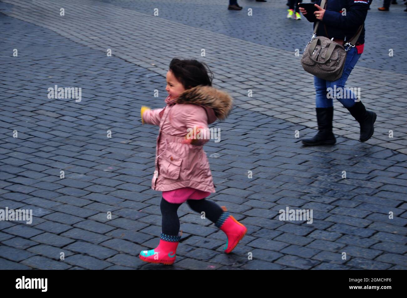 Life and lifestyle of Czechia girl children people running playing unbreakable giant bubbles on
