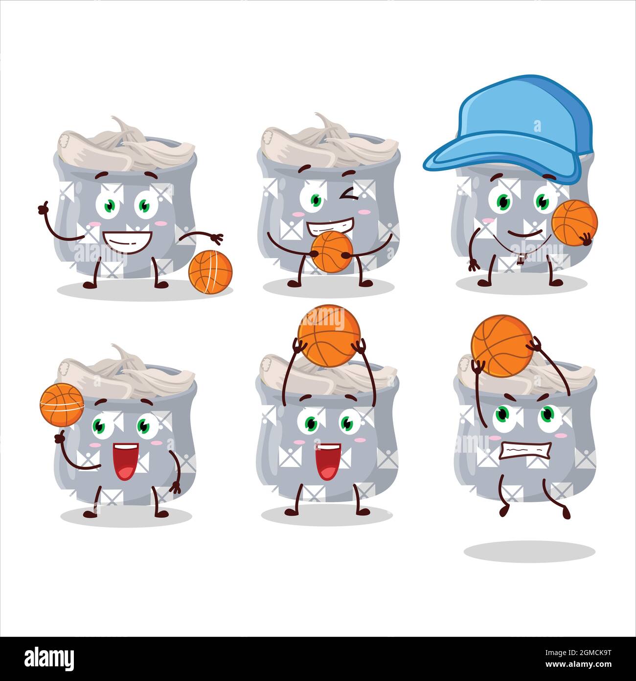 Talented bowl of garlic cartoon character as a basketball athlete. Vector illustration Stock Vector