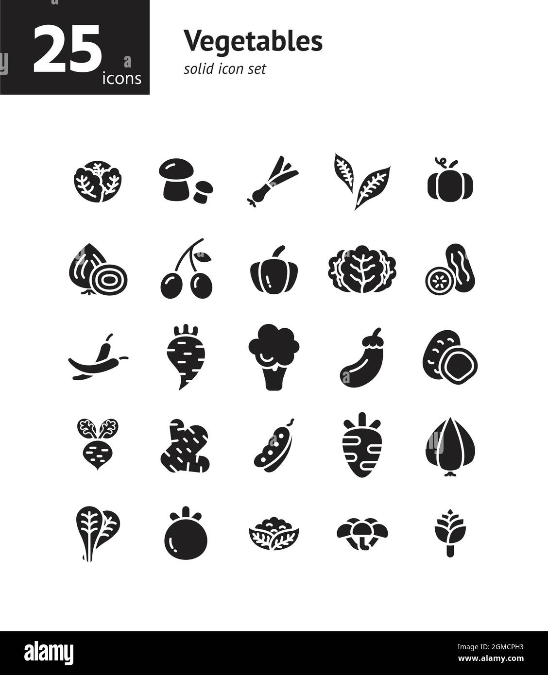 Vegetables solid icon set. Vector and Illustration. Stock Vector