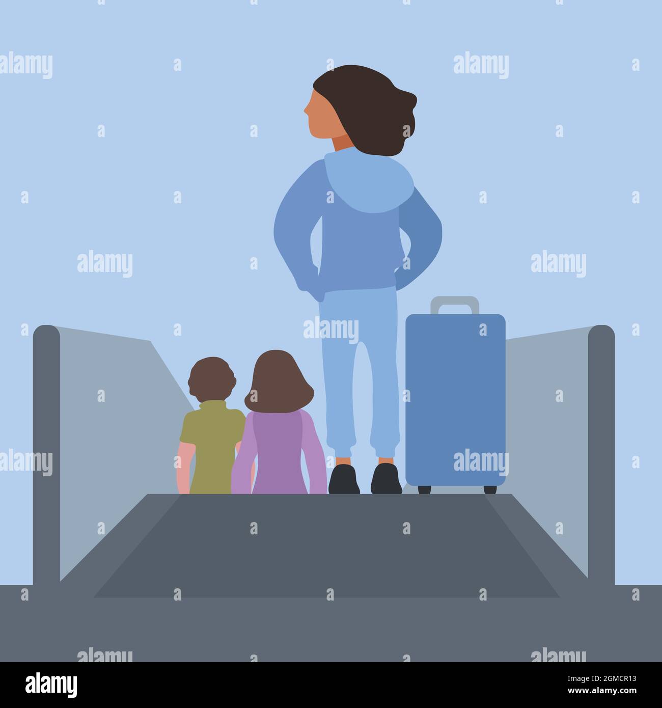 woman on escalator illustration Stock Vector