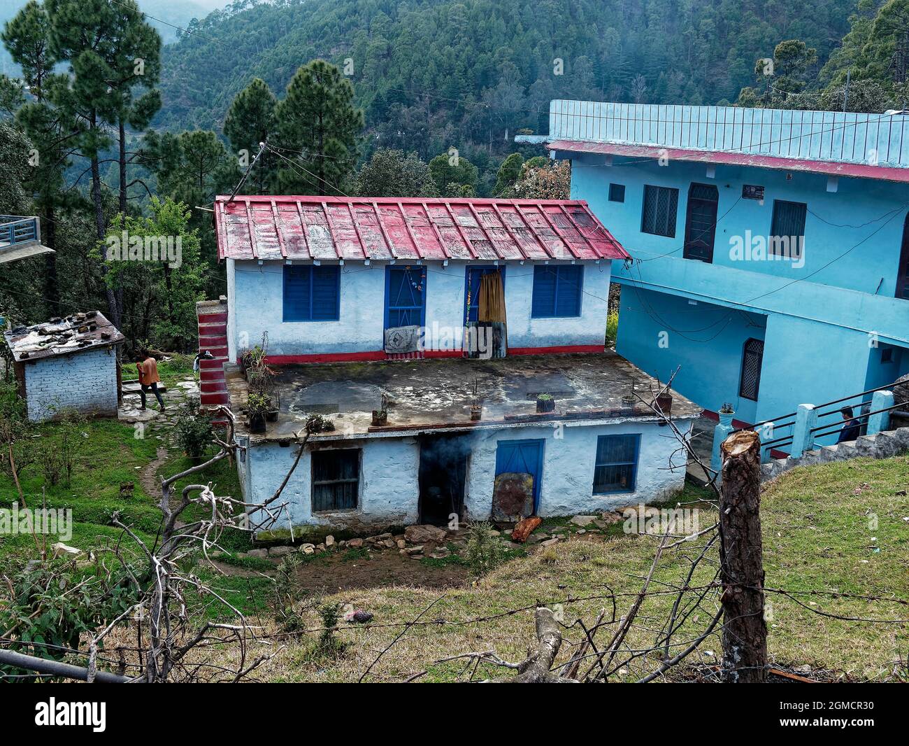 Traditional Himalayan houses at Kausani state Uttarakhand India March