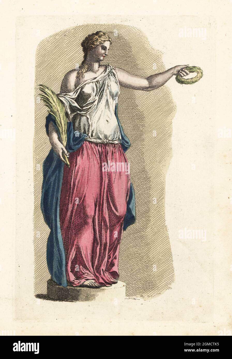 Figure of Ceres, Roman goddess of agriculture, grain, and fertility, holding a wreath and wheat. From an ancient Roman statue. Handcoloured copperplate engraving from Robert Sayer’s The Artist’s Vade Mecum, Being the Whole Art of Drawing, London, 1766. Stock Photo