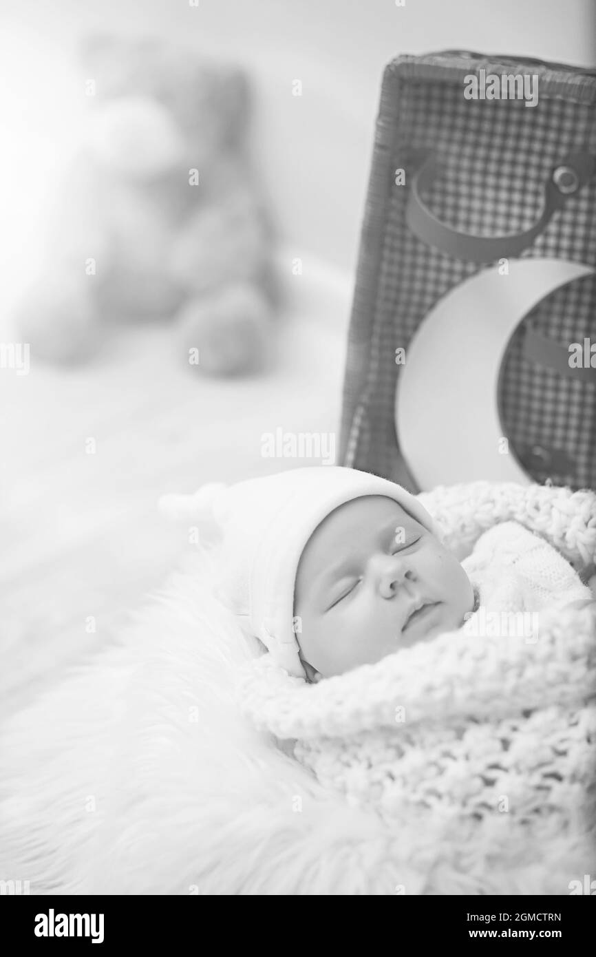 Newborn baby girl sleeping on a soft pillow Stock Photo Alamy