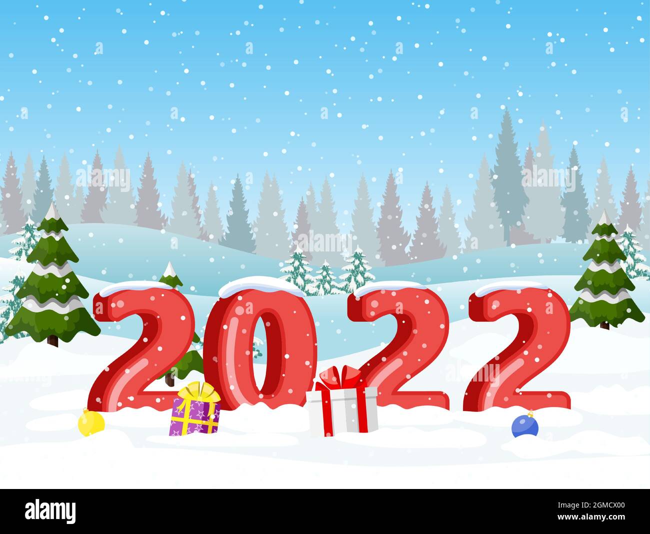 Christmas landscape background with snow and tree Stock Vector Image ...