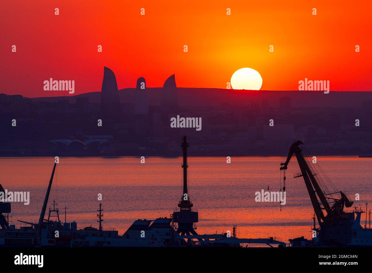 Colorful sunset over the Baku bay Stock Photo