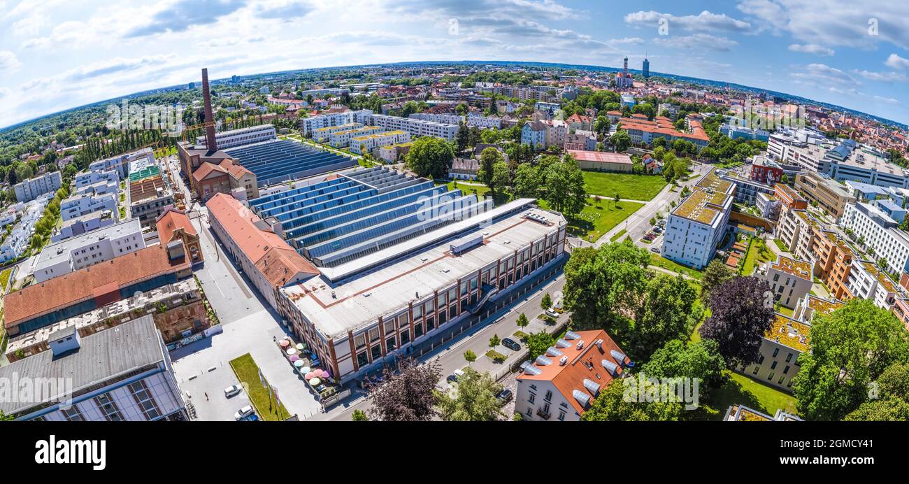 Aerial view to the district around the textile museum in Augsburg Stock Photo