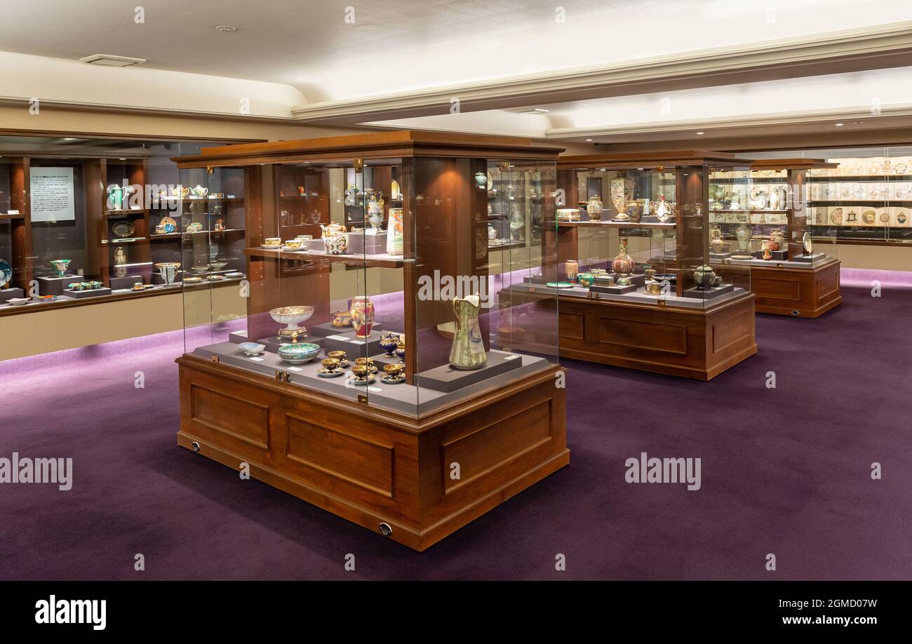 European style pottery art on display in wooden at the