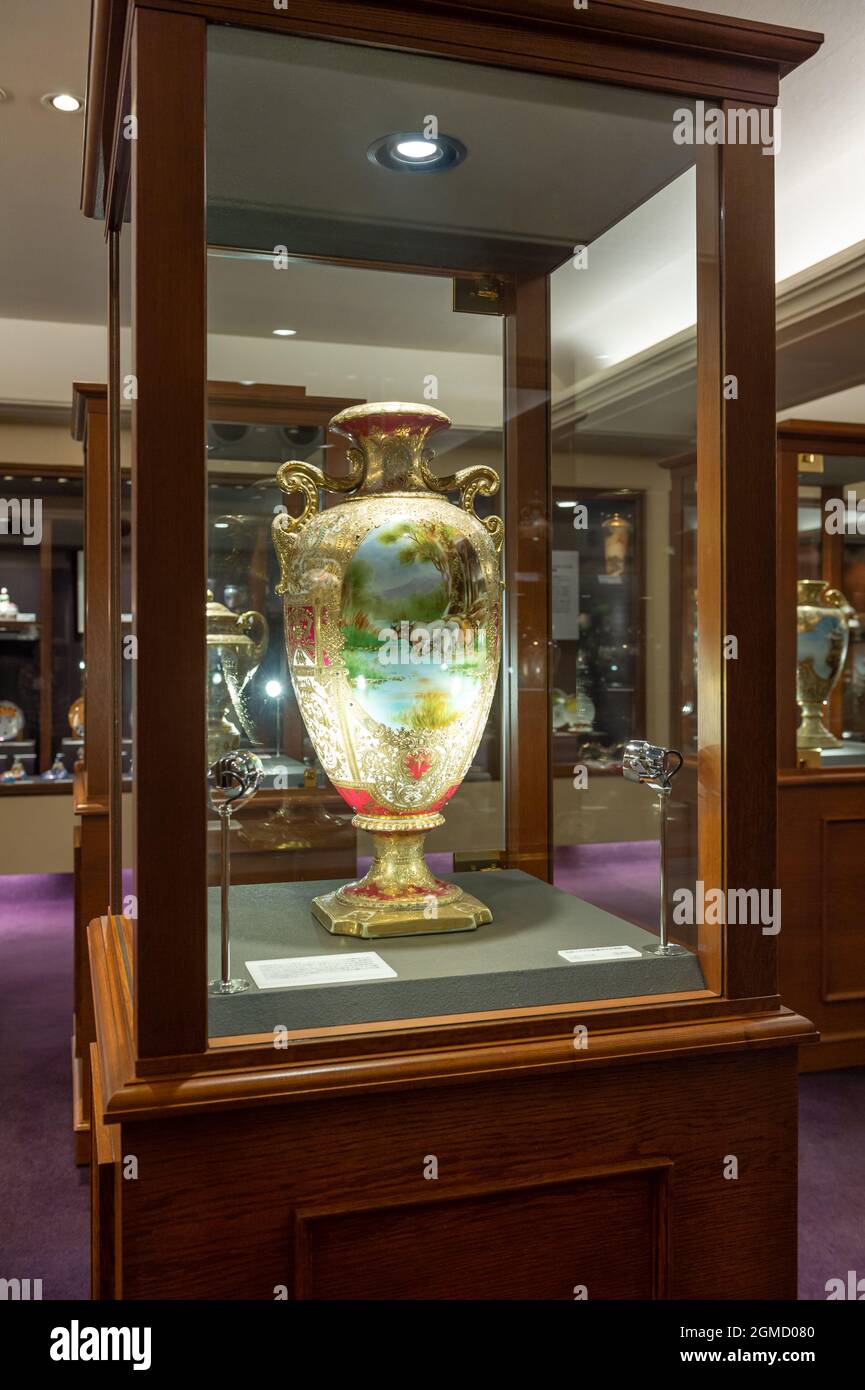 European style pottery art, vase in a cabinet at the Noritake Museum in Nagoya, Japan. Stock Photo