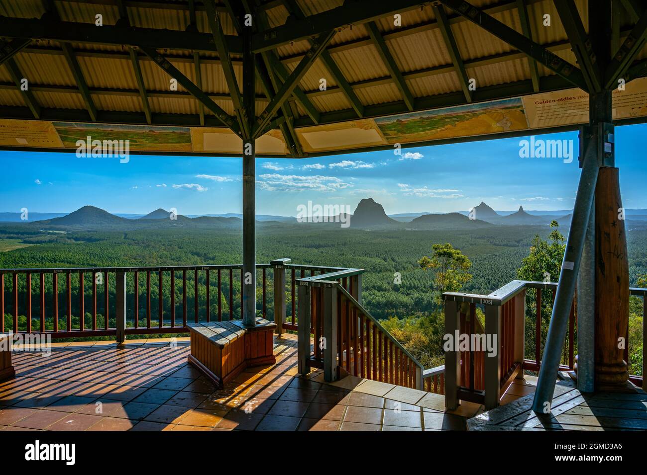 Glass House mountain range as seen from the Wild Horse Mountain Scenic