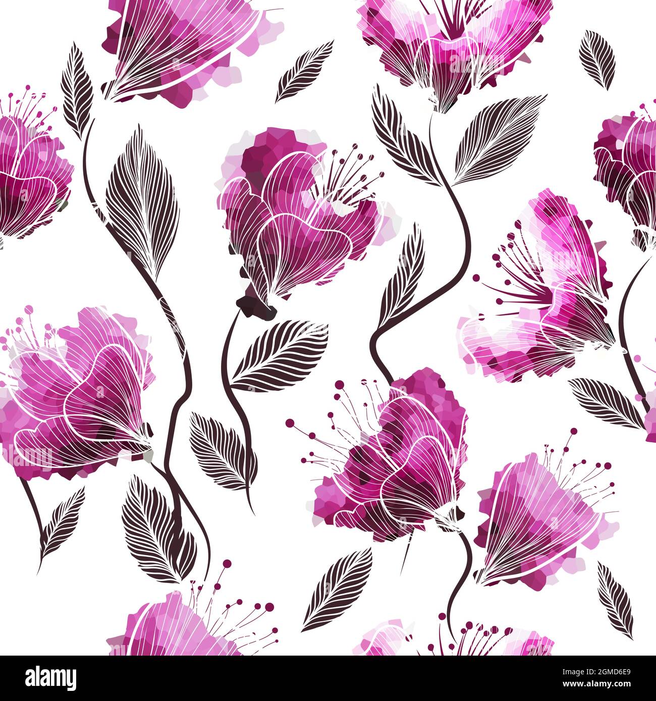 Seamless background. Watercolor pink flowers. Vector illustration Stock ...