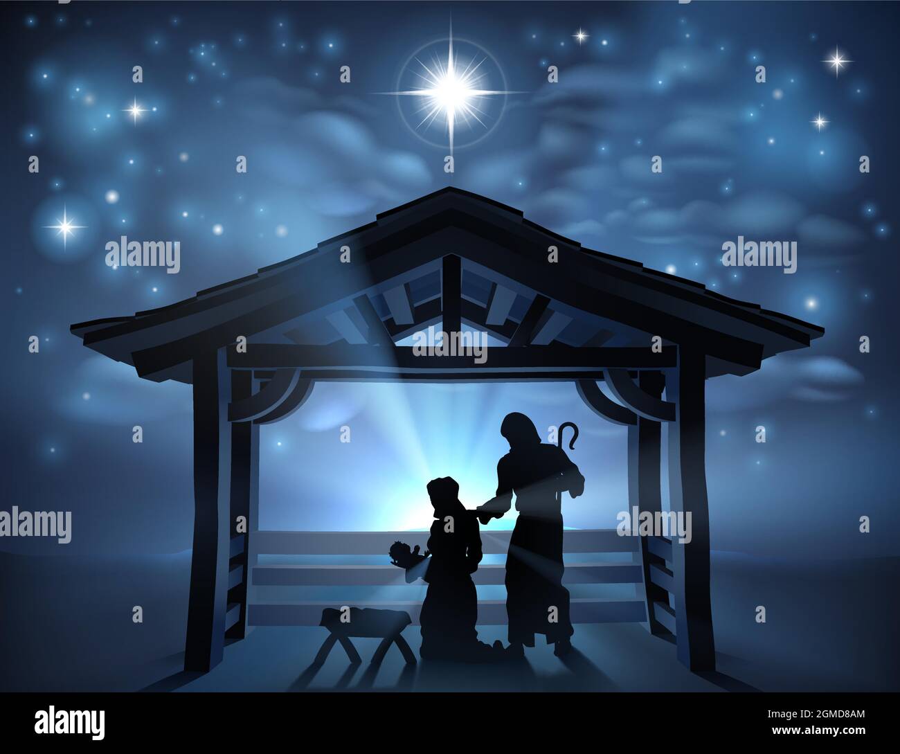 Christmas Nativity Scene Jesus Manger Silhouette Stock Vector