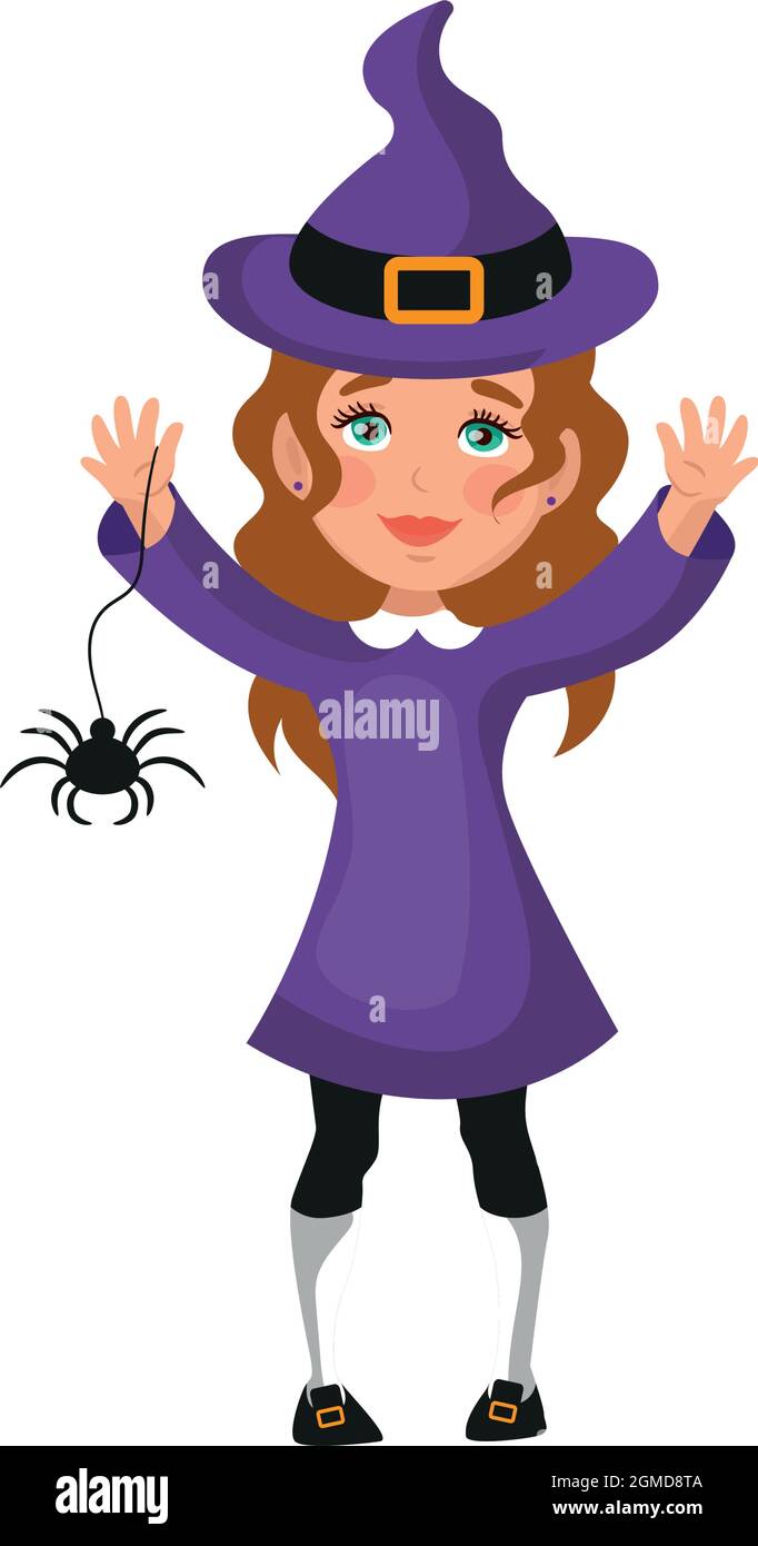 Girl dressed in a festive halloween costume - Vector illustration Stock Vector