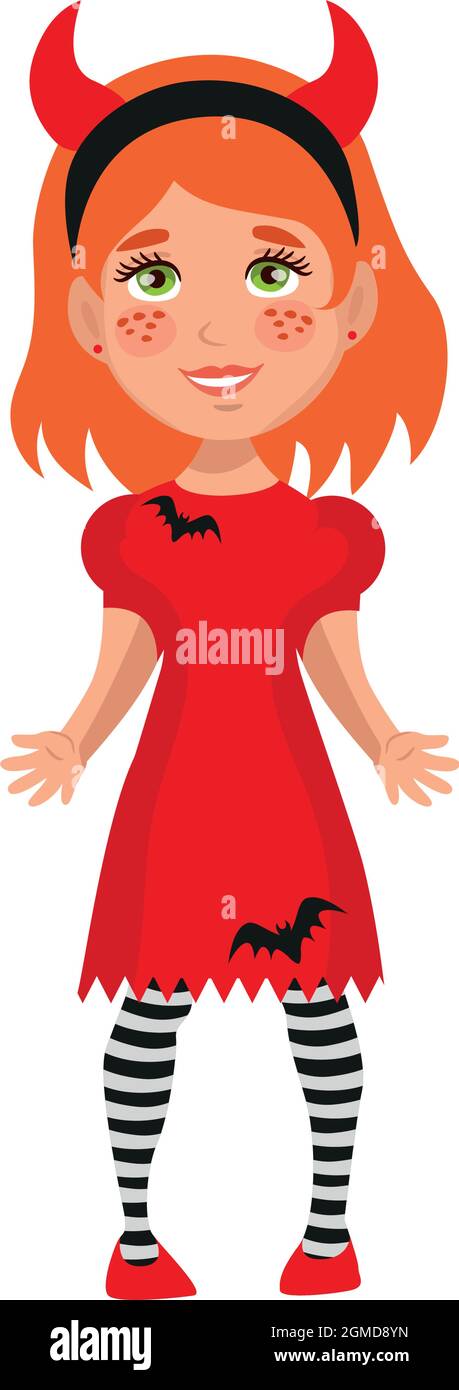 Girl dressed in a festive halloween costume - Vector illustration Stock Vector