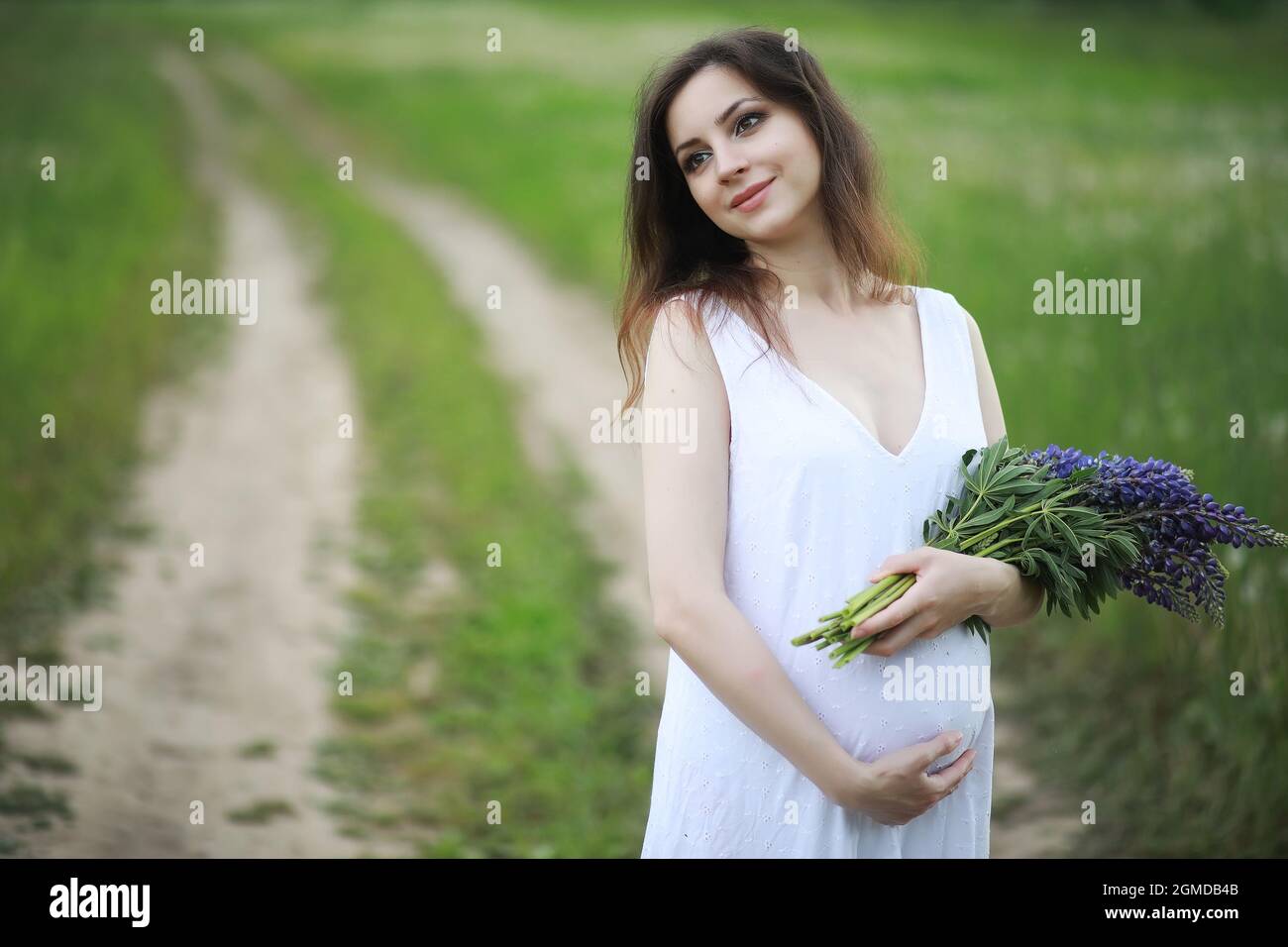 Pregnant woman in nature for a walk in the summer Stock Photo - Alamy