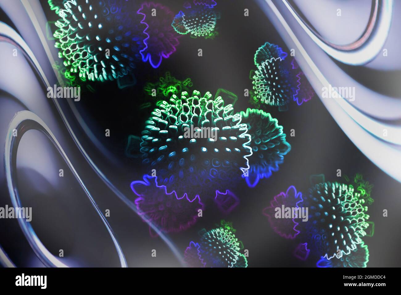 Abstract virus molecule background illustration. Spiral DNA and ...