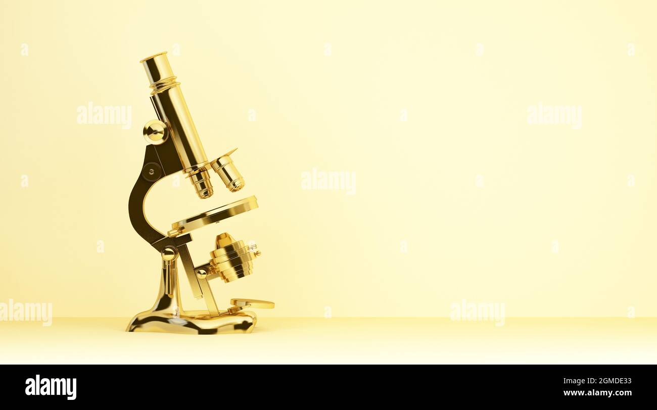 gold retro microscope on yellow background. 3d rendering Stock Photo ...