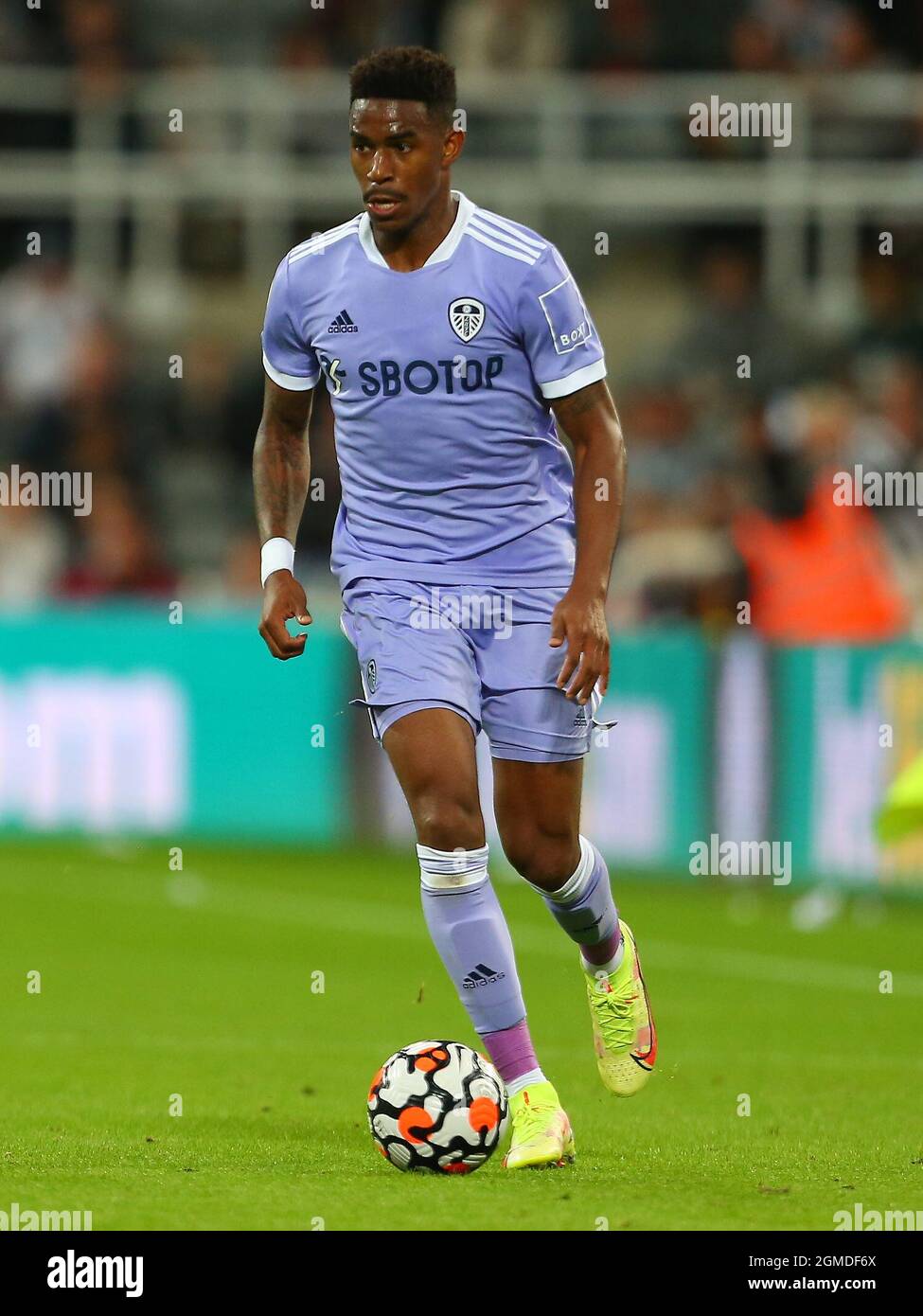 NEWCASTLE UPON TYNE, ENGLAND - SEPTEMBER 17: Junior Firpo of Leeds United during the Premier League match between Newcastle United and Leeds United at St. James Park on September 17, 2021 in Newcastle upon Tyne, England. (Photo by MB Media) Stock Photo