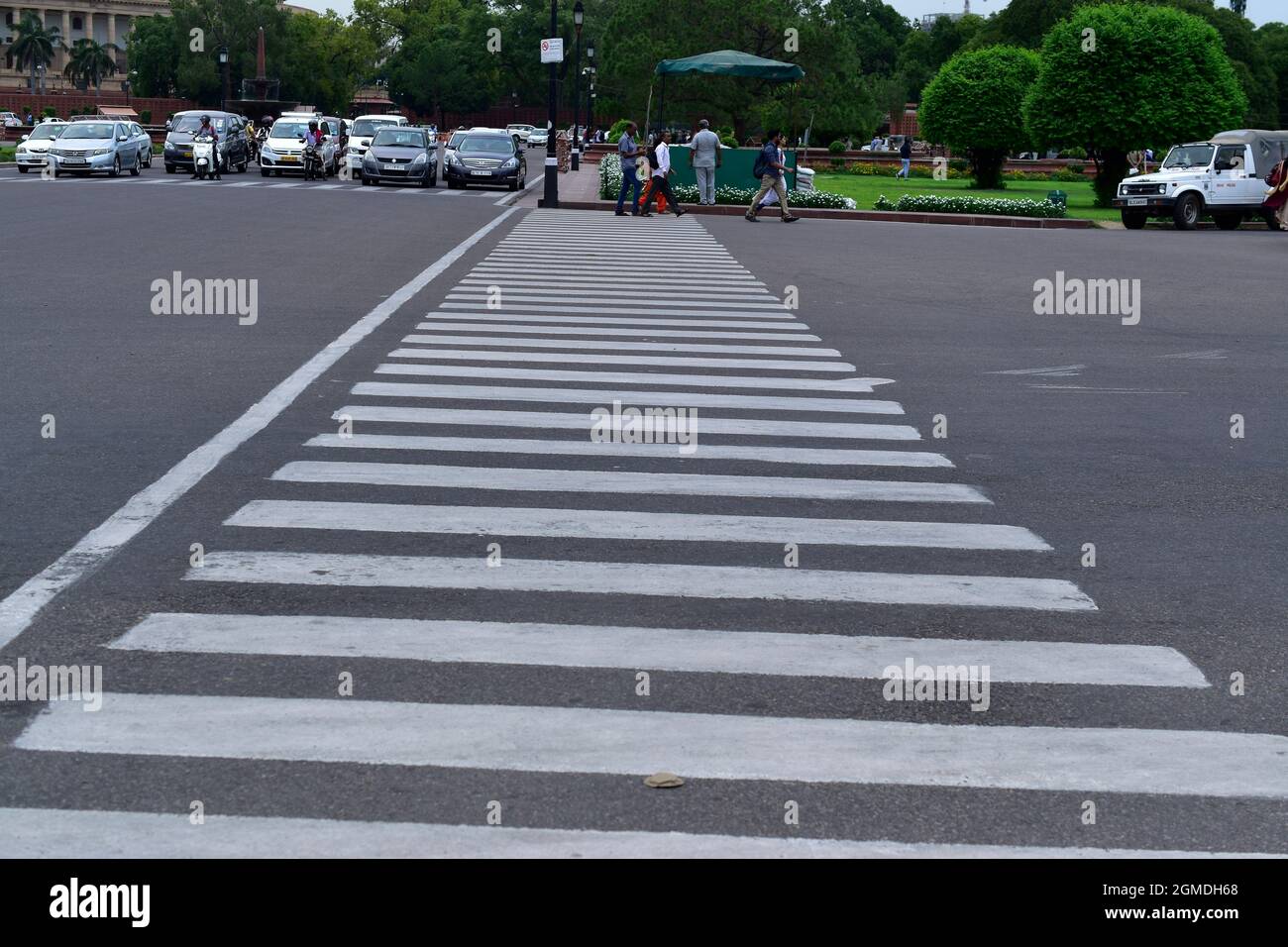 rajpath road, New Delhi, March-2019:central delhi zebra crossing, zebra crossing. Stock Photo