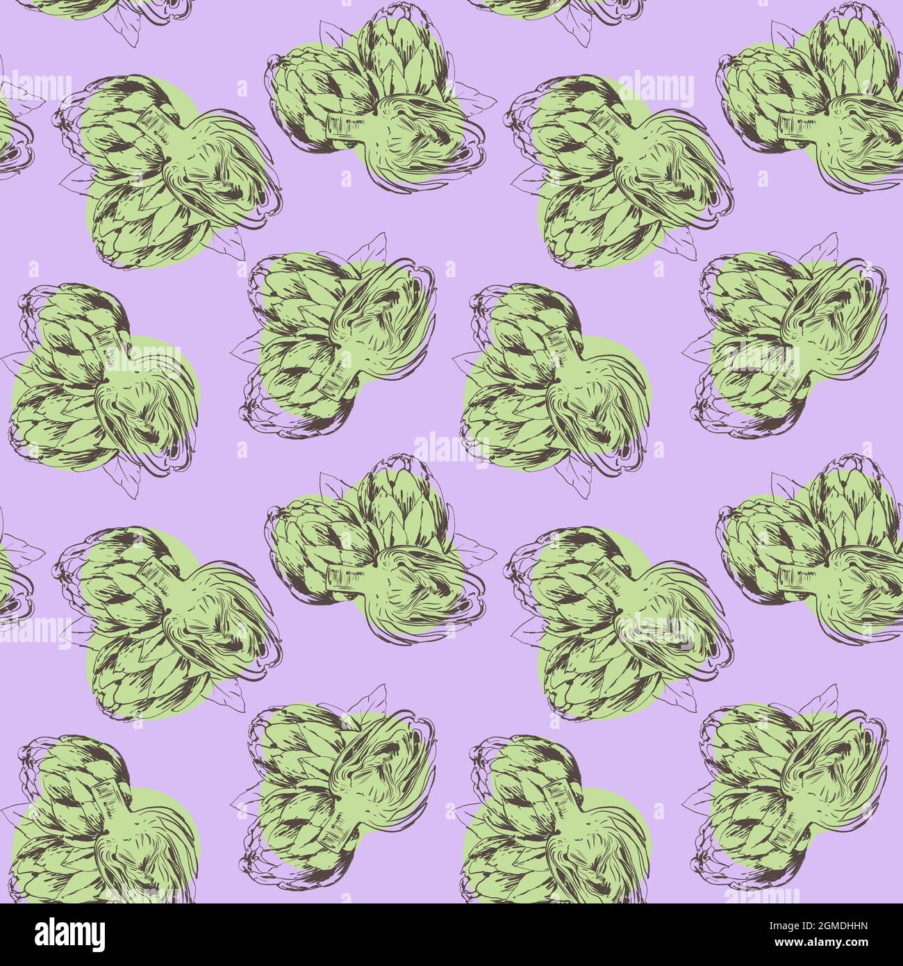 Seamless pattern of artichoke. Drawing line art artichoke healthy plant