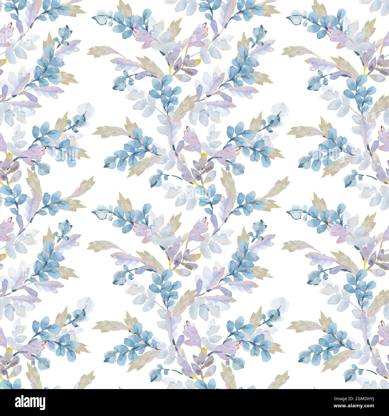 Seamless watercolor floral pattern. Leaves and branches composition on ...