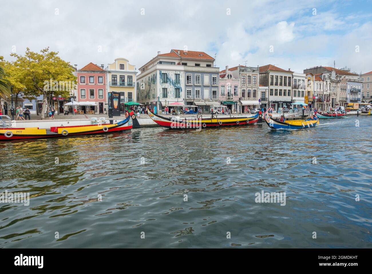 Aveiro, Portugal, Canals with Moliceiros, traditional gondola boats on Ria de Aveiro canals, Europe Stock Photo